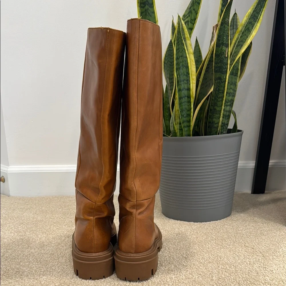 Zara Cognac Brown Over-the-Knee Leather Boots